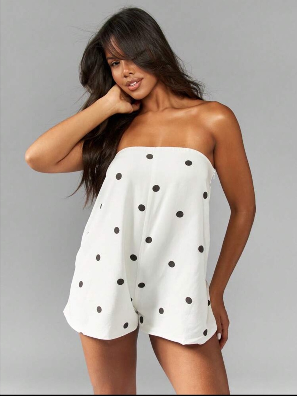 White Strapless Polka Dot Romper